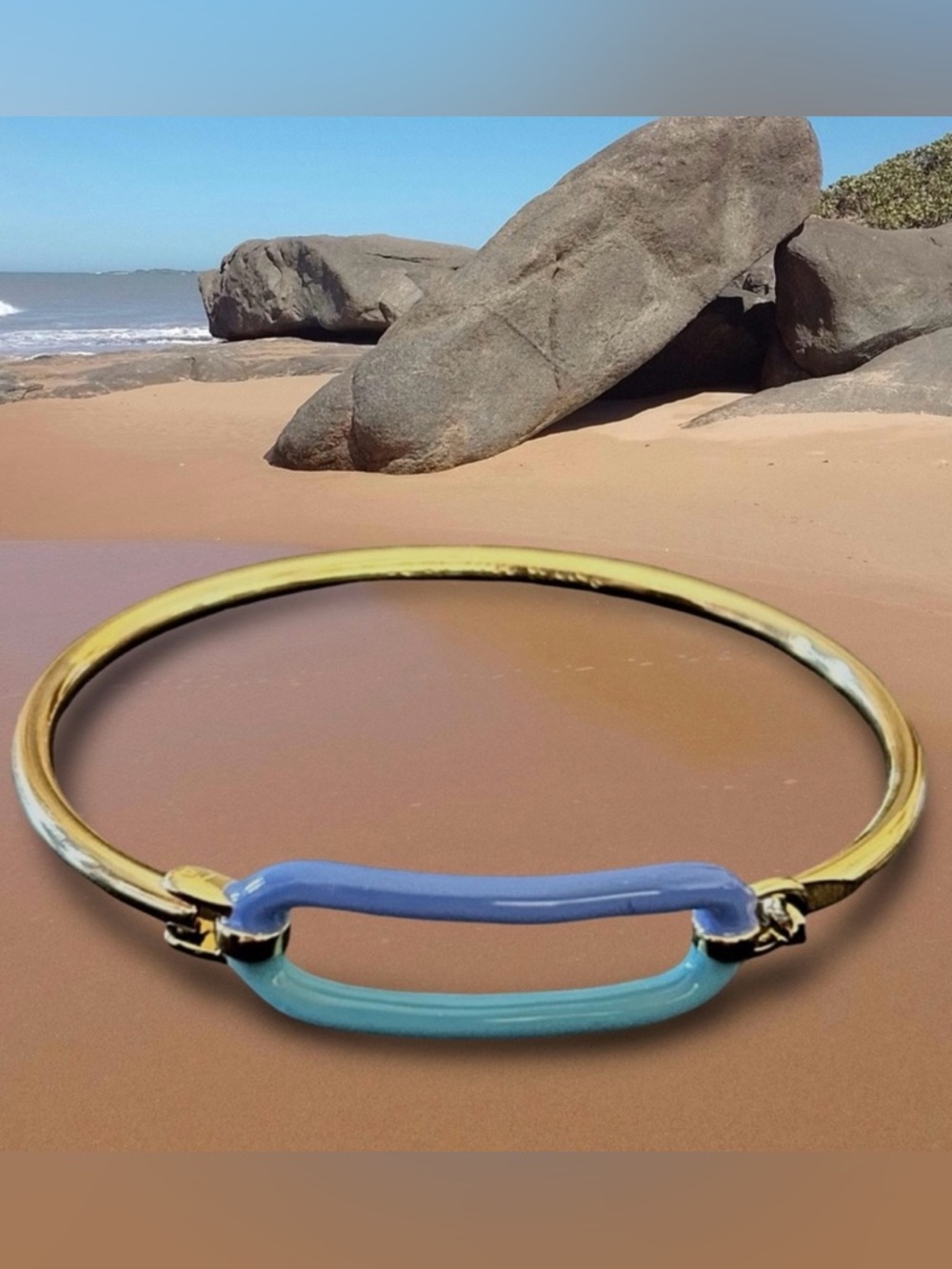 Marc By Marc Jacobs Bangle Aqua Purple Enamel Gold Hinge Open Hook Bracelet